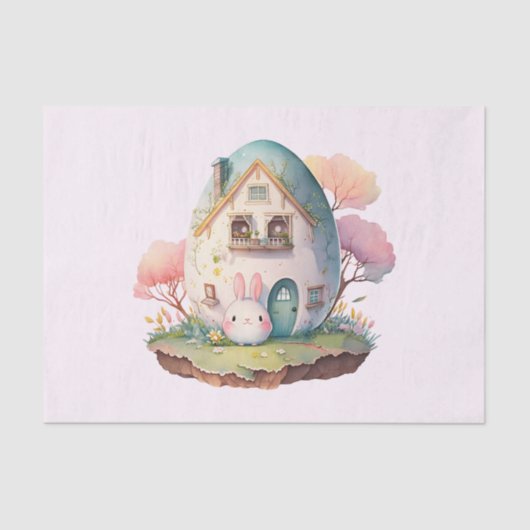 Roze Pastel Bunny & Huis Tissuepapier (Voorkant)