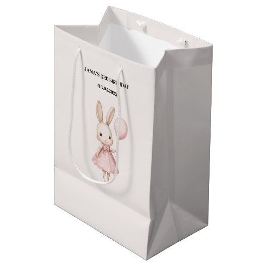 Roze Pastel Bunny Pasen Kids Verjaardag Medium Cadeauzakje (Voorkant Gekanteld)