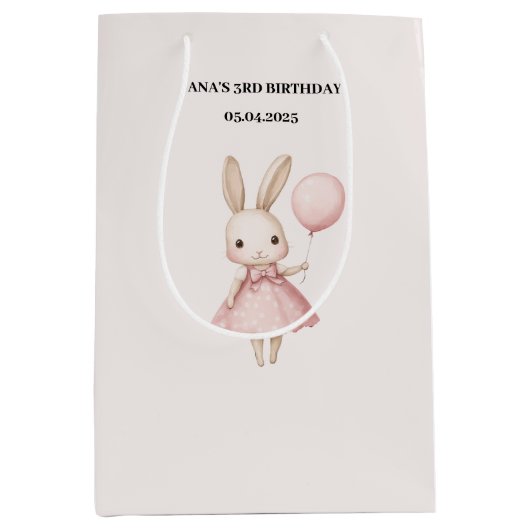 Roze Pastel Bunny Pasen Kids Verjaardag Medium Cadeauzakje (Voorkant)