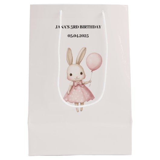 Roze Pastel Bunny Pasen Kids Verjaardag Medium Cadeauzakje (Achterkant)