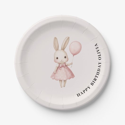 Roze Pastel Bunny Pasen Kids Verjaardag Papieren Bordje (Voorkant)