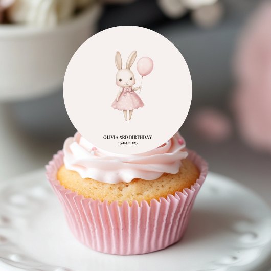 Roze Pastel Bunny Pasen Kids Verjaardag Ronde Sticker