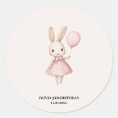 Roze Pastel Bunny Pasen Kids Verjaardag Ronde Sticker (Voorkant)