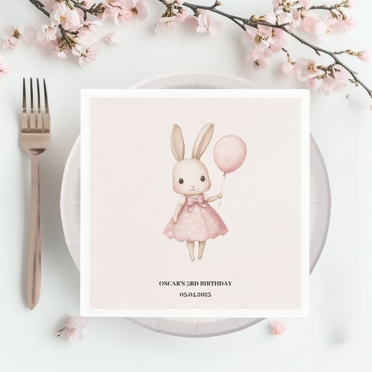 Roze Pastel Bunny Pasen Kids Verjaardag Servet