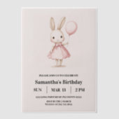 Roze Pastel Bunny Pasen Kids Verjaardag Vellum Uitnodigingen (Voorkant)