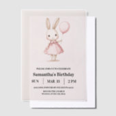 Roze Pastel Bunny Pasen Kids Verjaardag Vellum Uitnodigingen (Offset)