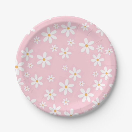 Roze Pastel Daisies Servet Papieren Bordje (Voorkant)