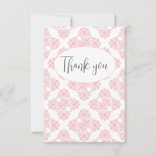 Roze pastel Damask Pattern Hartelijk dank Bedankkaart (Voorkant)