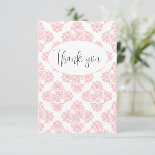 Roze pastel Damask Pattern Hartelijk dank Bedankkaart (Staand voorkant)