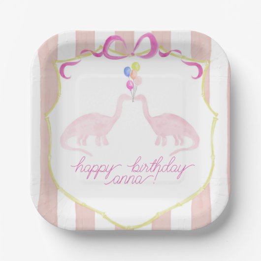 Roze pastel Dinosaur Birthday Party Bord (Voorkant)