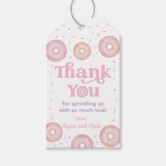Roze Pastel Donut Baby Sprinkle Dank u Cadeaulabel (Voorkant)