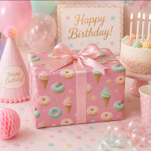 Roze Pastel Donut & Ijsje Verjaardagsverpakking