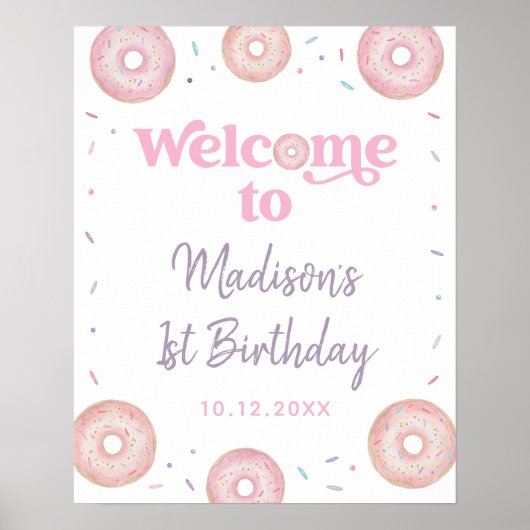 Roze Pastel Donut Sweet One Birthday Welkom Poster (Voorkant)