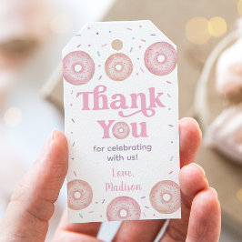 Roze Pastel Donut Verjaardag Bedankt Cadeaulabel