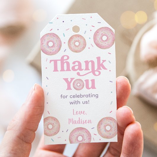 Roze Pastel Donut Verjaardag Bedankt Cadeaulabel