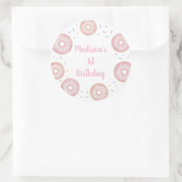 Roze pastel donut verjaardag ronde sticker