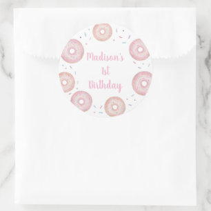 Roze pastel donut verjaardag ronde sticker