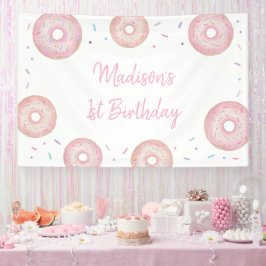 Roze pastel donut verjaardag spandoek