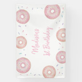 Roze pastel donut verjaardag spandoek (Verticaal)