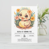 Roze Pastel Eend Verjaardag Kaart (Staand voorkant)