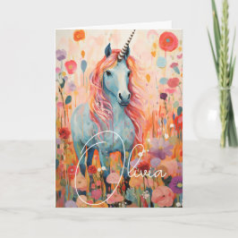 Roze Pastel Eenhoorn Vouw Wenskaart Kaart