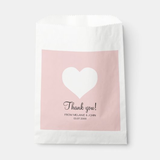 Roze pastel elegante witte hart bruiloft dank u bedankzakje (Voorkant)