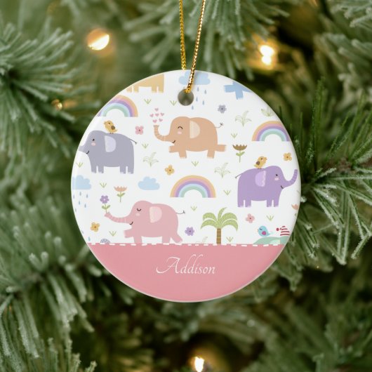 Roze pastel ellephant Pattern Little Girl Kerstmis Keramisch Ornament (Boom)