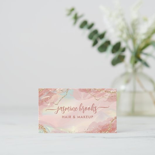 Roze Pastel en Gouden Glitter Swirl Elegant Visitekaartje (Staand voorkant)