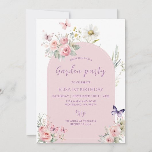 Roze Pastel Floral Butterfly Garden Party Kaart (Voorkant)