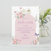 Roze Pastel Floral Butterfly Garden Party Kaart (Staand voorkant)