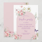 Roze Pastel Floral Butterfly Garden Party Kaart (Voorkant / Achterkant)