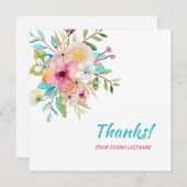 Roze Pastel Floral gepersonaliseerde noot Bedankkaart (Voorkant / Achterkant)