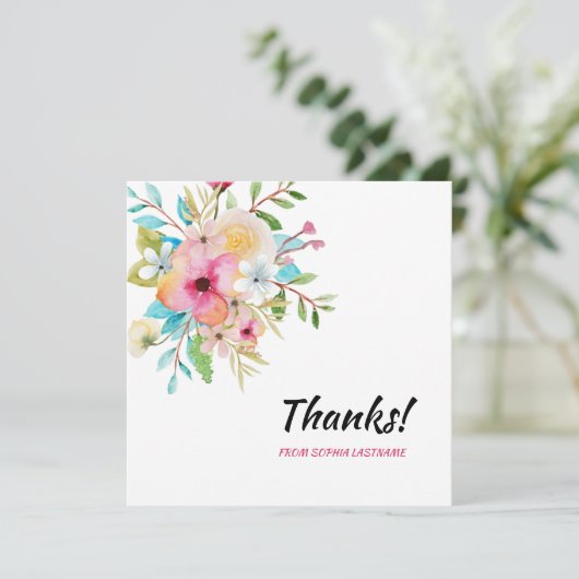 Roze Pastel Floral gepersonaliseerde noot Bedankkaart (Staand voorkant)