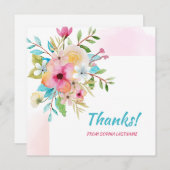 Roze Pastel Floral gepersonaliseerde noot Bedankkaart (Voorkant / Achterkant)