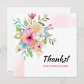 Roze Pastel Floral gepersonaliseerde noot Bedankkaart (Voorkant / Achterkant)