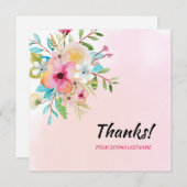 Roze Pastel Floral gepersonaliseerde noot Bedankkaart (Voorkant / Achterkant)
