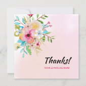 Roze Pastel Floral gepersonaliseerde noot Bedankkaart (Voorkant)