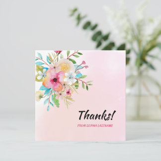 Roze Pastel Floral gepersonaliseerde noot Bedankkaart
