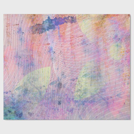 Roze Pastel Flower Paint Splatter Wrapping Paper Cadeaupapier (Vlak)