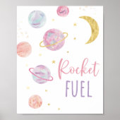 Roze Pastel Galaxy Space Raket Brandstof Verjaarda Poster (Voorkant)