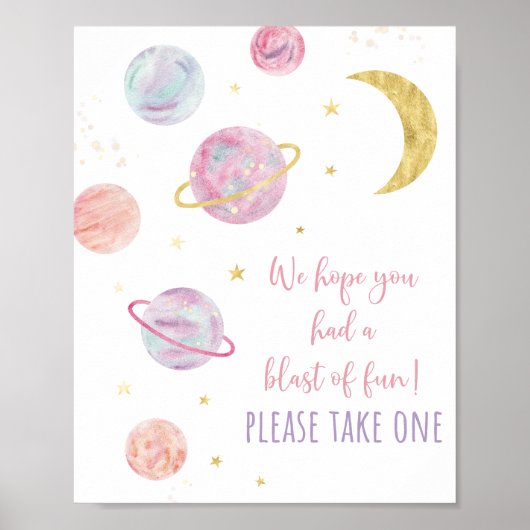 Roze Pastel Galaxy Space Verjaardag Favoriet teken Poster (Voorkant)