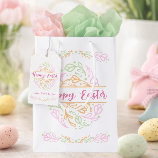 Roze Pastel Gelukkig Pasen Aangepast Pasen Cadeau  Cadeaulabel