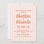 Roze pastel gestreepte moderne bruiloft kaart (Voorkant)