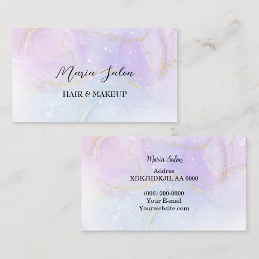 Roze pastel glitter Gold waterverf Visitekaartje (Voorkant / Achterkant)