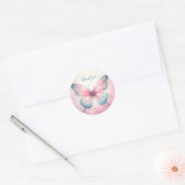 Roze Pastel Glitter Vlinder - Dank u - Ronde Sticker (Envelop)