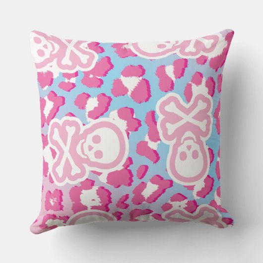 Roze Pastel Gothic Pirate Jolly Roger Leopard Prin Kussen (Achterkant)