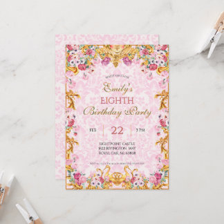 Roze Pastel Goud Achtste Barokke Rococo Verjaardag Kaart