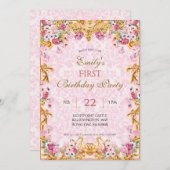 Roze pastel goud eerste barokke rococo verjaardag kaart (Voorkant / Achterkant)