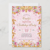 Roze Pastel Goud Negende Barok Rococo Verjaardag Kaart (Voorkant)