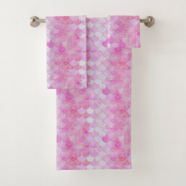 Roze Pastel & Goud Shimmer Zeemeermin Schaal Patro Bad Handdoek